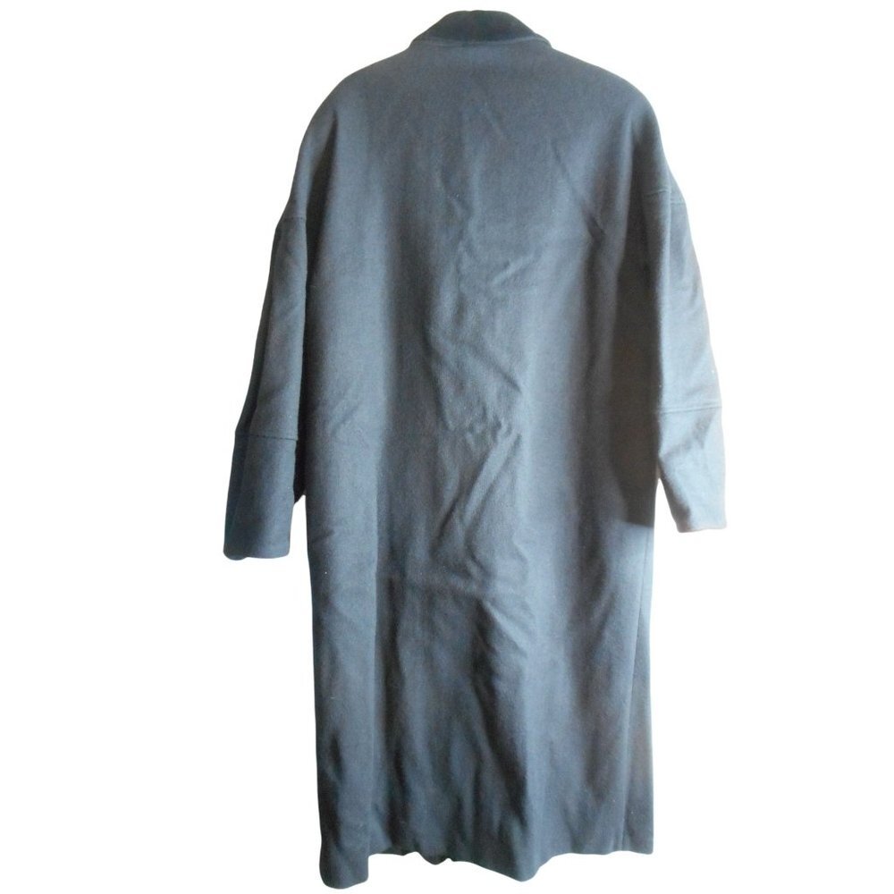 Vintage 1980s Womens Black Wool Long Coat Overcoat Lined Velvet accents - Picture 4 of 4
